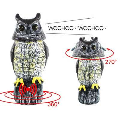 Automatic Rotating head solar eye and noise possum rodent bird pest deterrent scarer scarecrow owl